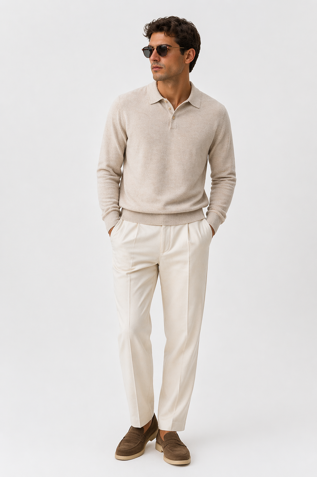 Luxe Knit Polo – Beige Mélange