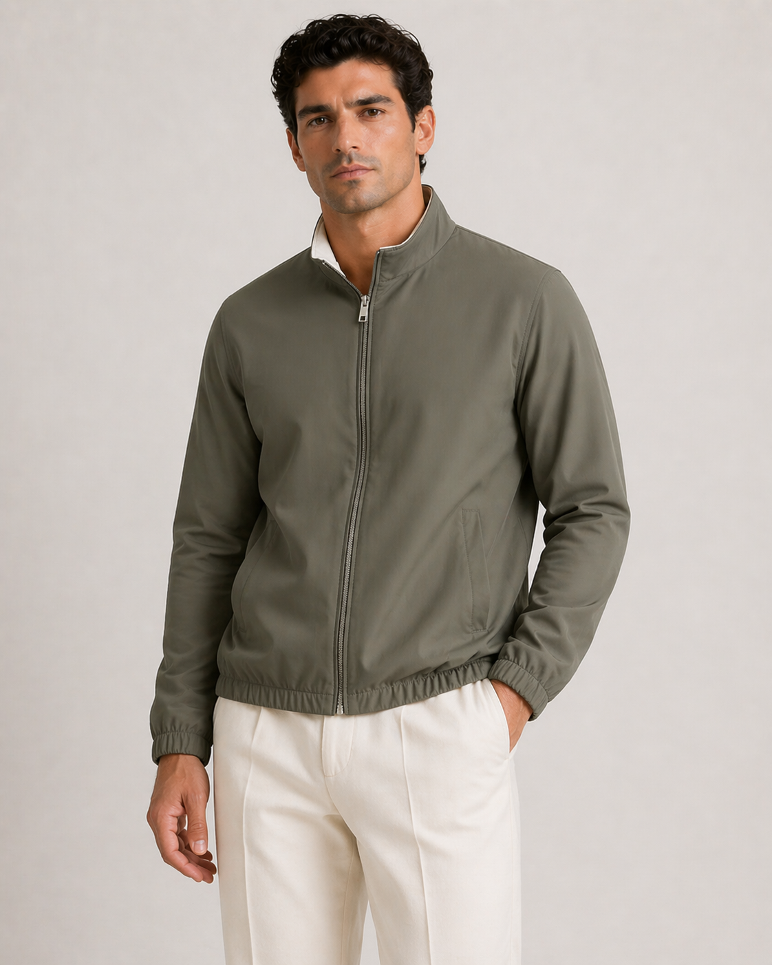 Omkeerbare Luxe Jacket – Crème EN Olijfgroen