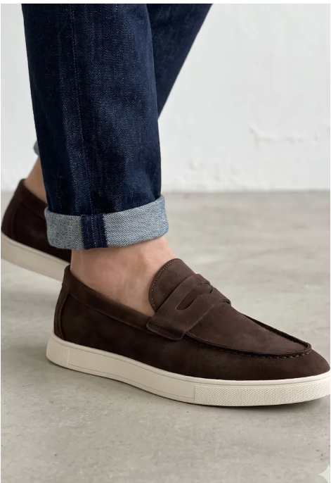 Heren Suède Loafers – Witte Zool