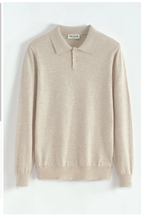 Luxe Knit Polo – Beige Mélange