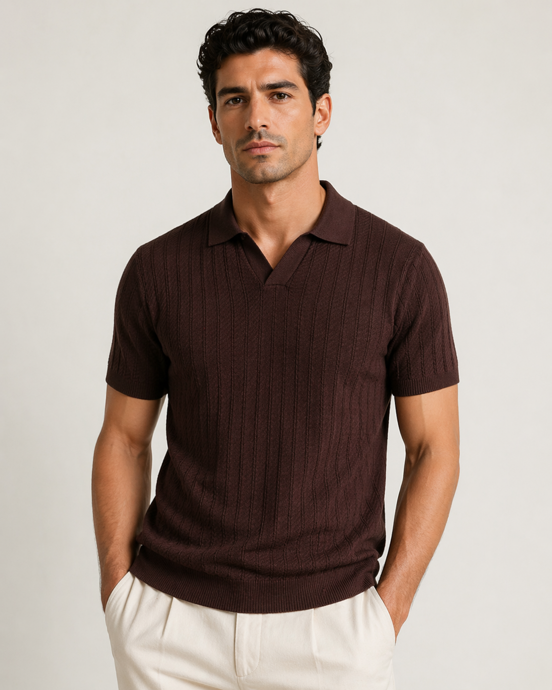 Luxe V-Neck Premium Polo Shirt – Donkerbruin