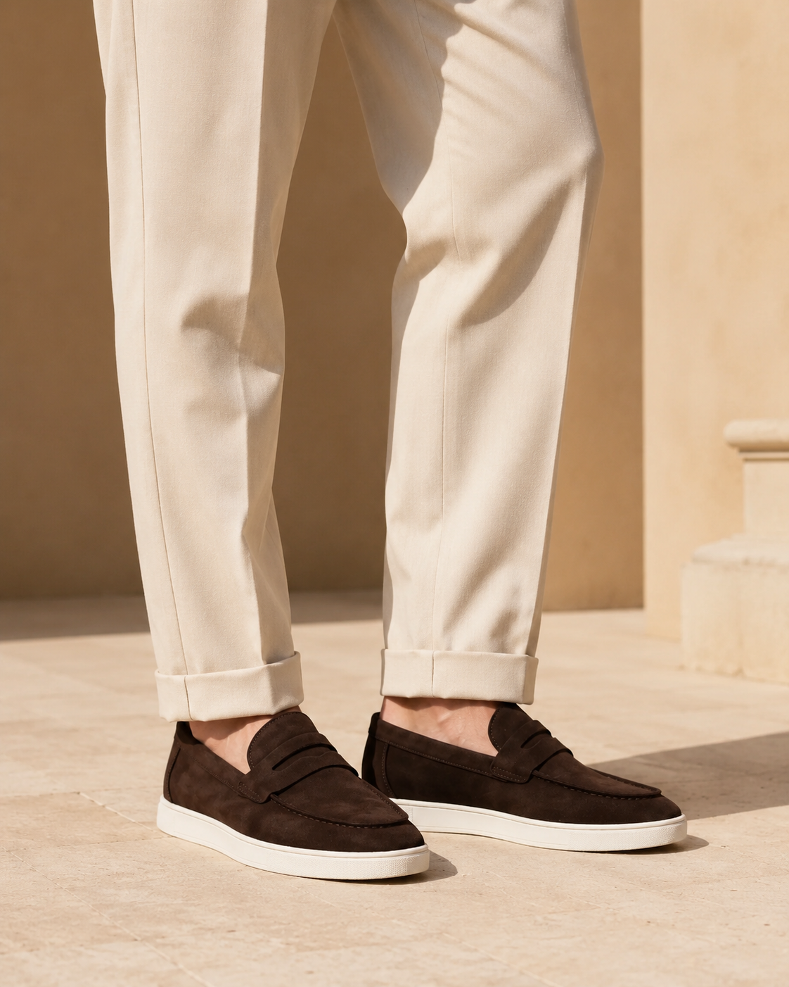 Heren Suède Loafers – Witte Zool