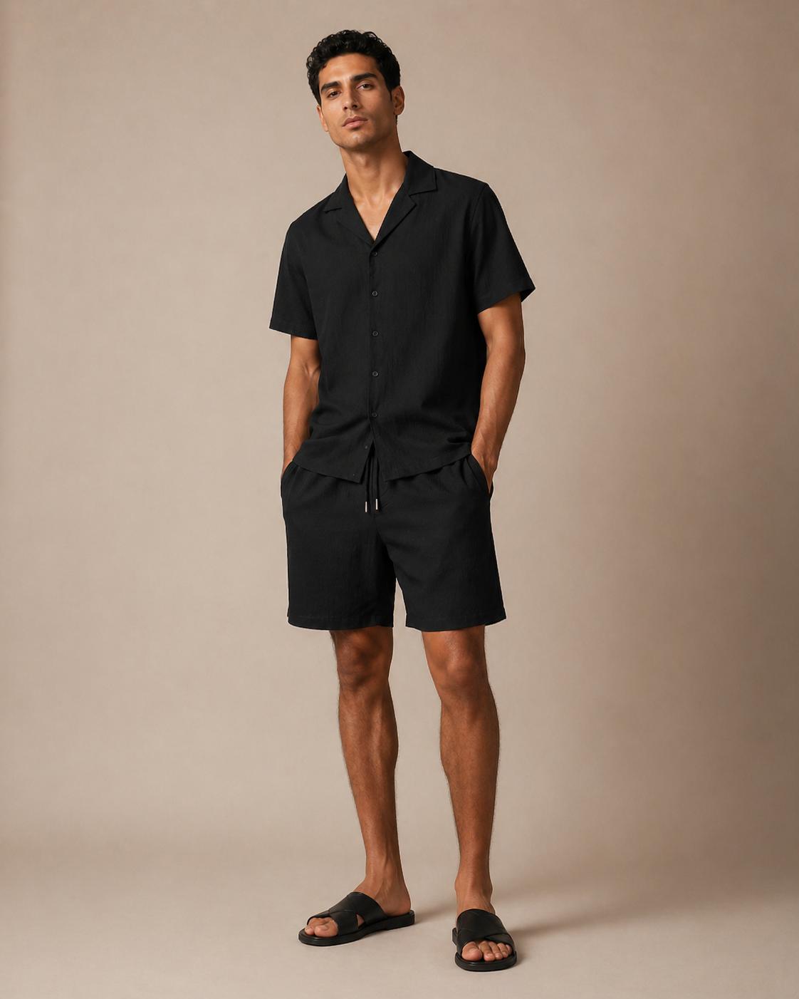 Zwarte Casual Heren Set – Overhemd & Short