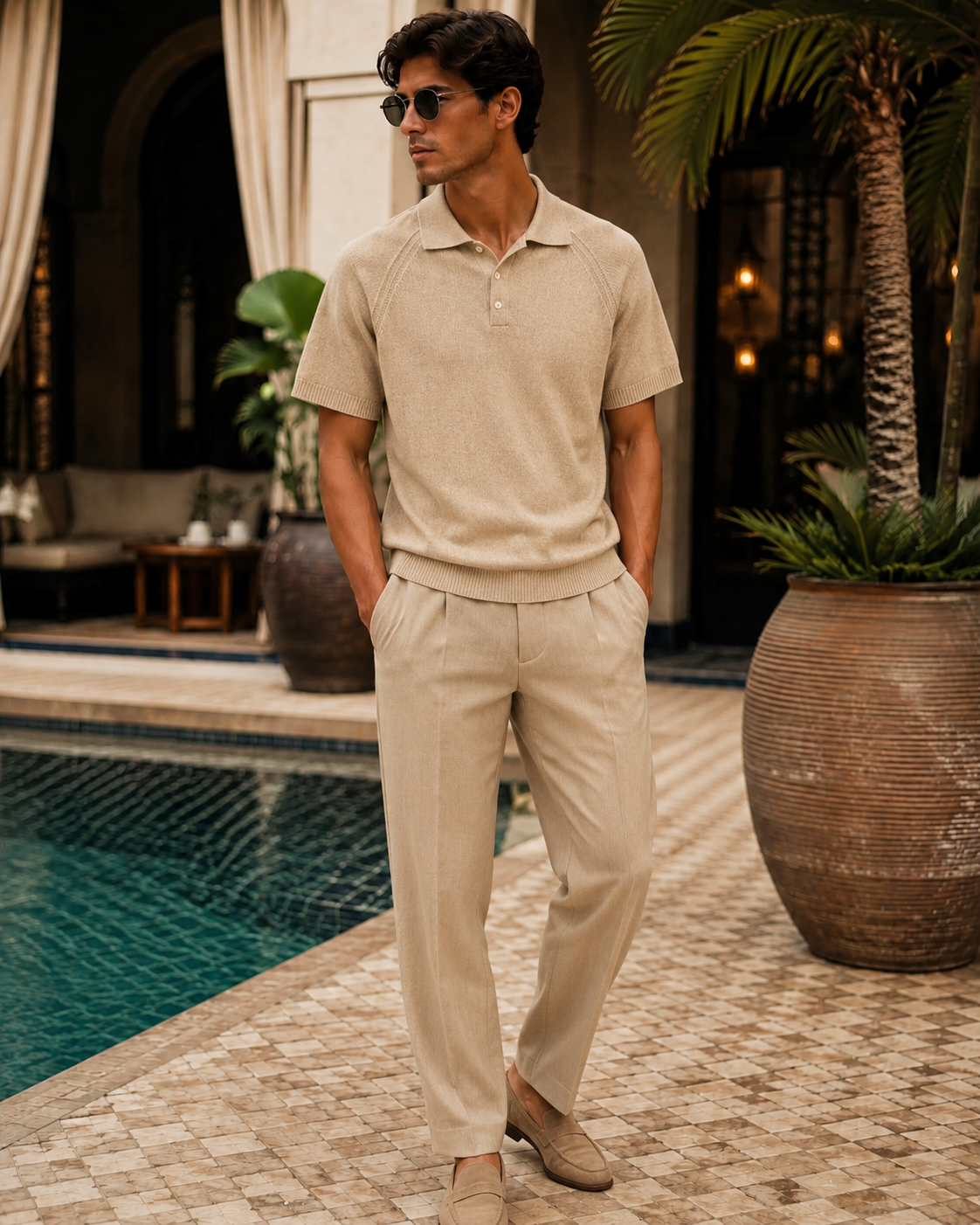 Hivernage Knit Polo – Beige